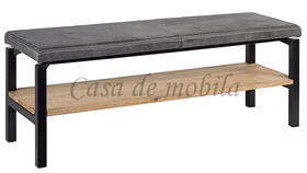 Garderobenbank Metallbeine 90x47x42cm WALK IN Wildeiche holz Ablage Lederpolster Anthrazit