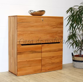 Massivholz Büroschrank 120x127x47cm AMENO Kernbuche massiv geölt mit Beleuchtung & USB Casa de mobila Goslar