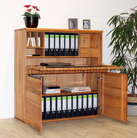 Massivholz Sekretär 120x127x47cm AMENO Kernbuche massiv geölt mit Beleuchtung & USB Casa de mobila Goslar