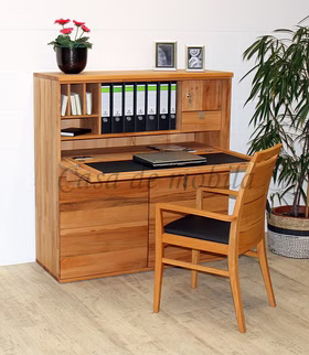 Massivholz Schreibschrank 120x127x47cm AMENO Kernbuche massiv geölt mit Beleuchtung & USB Casa de mobila Goslar