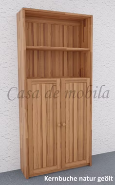 Massivholz Bücherregal mit holztüren HT3 CONTRA 89x199x33cm Kernbuche massiv natur geölt Casa de mobila Goslar