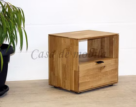 Nachtkommode Modern mit 1 Schublade metallgriff 06 schwarz 50x47x37cm MERCUR eiche massiv natur geölt Casa de mobila Goslar