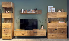 Massivholz Vitrinenschrank 2 türig halbhoch HARZ 100x145x40cm Wildeiche massiv natur geölt mit Hirnholz Casa de mobila Goslar