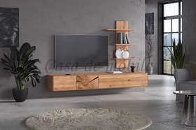 Wohnwand hängend 2teilig 220x140x40cm HARZ Asteiche massiv mit Stirnholz Casa de mobila Goslar