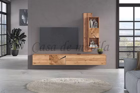 Wohnwand 220x180x40cm 2-teilig HARZ Hirnholz Wildeiche geölt Massivholz Anbauwand mit breite Hängende Lowboard 220x180x40cm HARZ Eiche massiv mit Stirnholz Casa de mobila Goslar