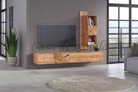 Wohnwand 220x180x40cm 2-teilig HARZ Hirnholz Wildeiche geölt Massivholz Schrankwand mit breite Hängende Lowboard 220x180x40cm HARZ Eiche massiv mit Stirnholz Casa de mobila Goslar
