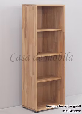 Massivholz Bücherregal mit 4 offene Fächer schmal Mido 46x132x32cm kernbuche massiv natur geölt Casa de mobila Goslar