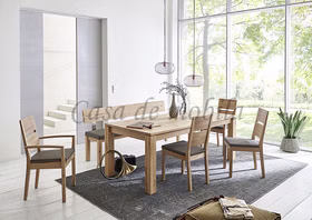 Bank, Holzlehne IDEAL Asteiche bianco geölt Colorado Leder Esszimmer-Bank mit Holzlehne IDEAL Asteiche massiv bianco geölt Leder Colorado Sitzpolster Casa de mobila Goslar