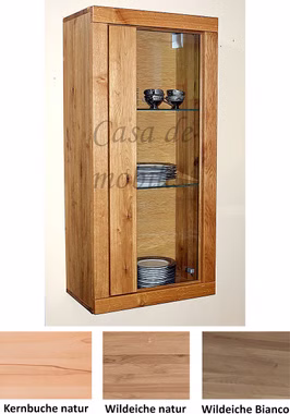 Hängevitrine links HORIZONT 58x122x35cm Kernbuche oder Wildeiche massiv natur oder bianco geölt Casa de mobila Goslar