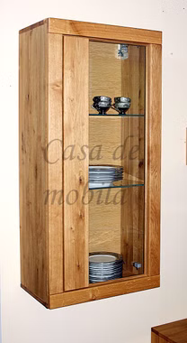 Hängeschrank mit glastür links HORIZONT 58x122x35cm Wildeiche massiv natur geölt Casa de mobila Goslar