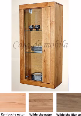 Hängevitrine rechts HORIZONT 58x122x35cm Kernbuche oder Wildeiche massiv natur oder bianco geölt Casa de mobila Goslar