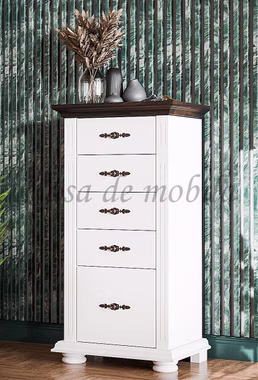 Flurkommode mit 5 Schubladen 55x106x37cm MONA Fichte weiß nußbaumfarben Schubladenkommode Seby 55x106x37cm Fichte massiv weiß nußbaumfarben lackiert Sild-Griff Casa de mobila Goslar