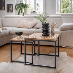 Beistelltisch 2er Set 50x43x50cm/40x38x40cm NOAH Wildeiche massiv geölt Sofatisch 2er Set Noah 50x43x50x40x38x40cm Eiche massiv natur geölt Metallbeine schwarz Casa de mobila Goslar