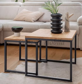 Beistelltisch 2er Set 50x43x50cm/40x38x40cm NOAH Wildeiche massiv geölt Beistelltisch Set NOAH 50x43x50cm / 40x38x40cm Wildeiche massiv natur geölt Metallgestell schwarz Casa de mobila Goslar