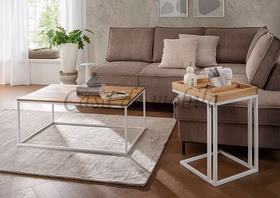 Beistelltisch mit metallbeine weiß 50x60x40cm LENNY Wildeiche geölt Sofatisch 50x60x40cm Wildeiche massiv natur geölt Metallbeine weiß Casa de mobila Goslar