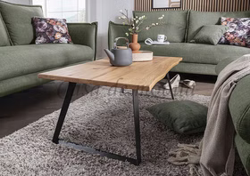 Couchtisch Metallbeine 110x40x60cm OAKLAND Wildeiche geölt Wohnzimmertisch mit baumkante CHARLIE 110x40x60cm Wildeiche massiv natur geölt mit schwarzen Metallkufen Casa de mobila Goslar