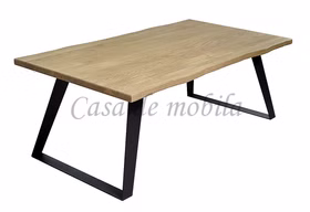Couchtisch Metallbeine 110x40x60cm OAKLAND Wildeiche geölt Sofatisch mit baumkante CHARLIE 110x40x60cm Wildeiche massiv natur geölt mit schwarzen Metallkufen Casa de mobila Goslar