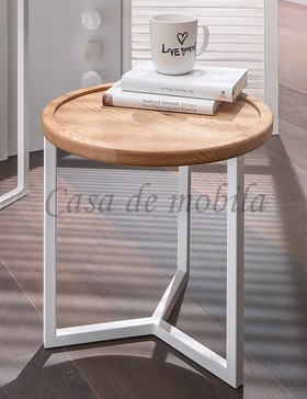 Beistelltisch rund, Metallbeinen weiß ⌀40x40cm OAKLAND Wildeiche geölt Beistelltisch MELINE rund 40x40x40cm Wildeiche massiv natur geölt Metall weiß Casa de mobila Goslar
