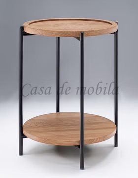 Beistelltisch rund mit ablage ⌀40x55cm SELINA Wildeiche massiv geölt Nachttisch rund mit ablage SELINA 40x55x40cm Wildeiche massiv natur geölt Metallbeine schwarz Casa de mobila Goslar