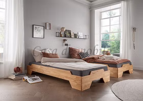 2 Holzbetten Betten 90x200 cm Wildeiche massiv natur geölt Casa de mobila Goslar