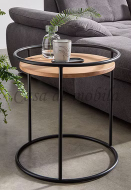 Bestelltisch rund ⌀50x52cm OAKLAND Wildeiche geölt Metallbeine schwarz Couchtisch OAKLAND LILLY rund 50x52x50cm Wildeiche massiv natur geölt Metallgestell schwarz Casa de mobila Goslar