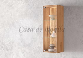 Hängende Vitrinenschrank HERZBERG 38x105x30cm Wildeiche massiv geölt sandgestrahlt beleuchtet Casa de mobila Goslar