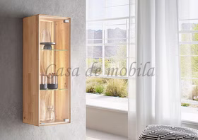 hängeschrank mit glastür HERZBERG 38x105x30cm Wildeiche massiv geölt sandgestrahlt beleuchtet Casa de mobila Goslar