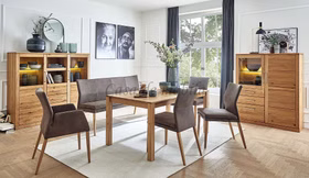 Esszimmer-Stuhl mit Armlehnen 53x91x64cm gepolstert Stoff Montana Brown Holzbeine Casa de mobila Goslar Esszimmer-Stuhl mit Armlehnen 53x91x64cm gepolstert Stoff Montana Brown Holzbeine Casa de mobila Goslar