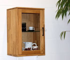 Hängende schrank mit glastür MIDO 46x68x32cm wildeiche massiv natur geölt Casa de mobila Goslar
