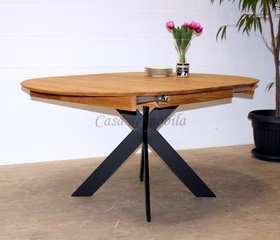 Ausziehtisch rund TISCHSYSTEM 115 oder 125cm Eiche massiv geölt, Metallgestell schwarz Casa de mobila Goslar