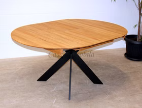 Massivholz Tisch ausziehbar rund 125 cm Eiche massiv geölt, Metallbeine schwarz Casa de mobila Goslar