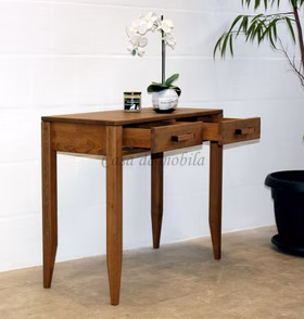 Schreibtisch mit 2 schubladen schmale tiefe MIDO 134x76x40cm Eiche massiv braun nußbaumfarben geölt Casa de mobila Goslar