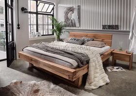 Balkenbett 180x200x42cm UNIKAT Wildeiche rustikal geölt Holzbett 180x200x42 cm Rustikal UNIKAT Asteiche massiv geölt Holzkufe Holzkopfteil Casa de mobila Goslar