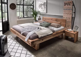 Balkenbett 180x200x42cm UNIKAT Wildeiche rustikal geölt Holzbett 180x200x42 cm Rustikal UNIKAT Asteiche massiv geölt Holzkufe Holzkopfteil Casa de mobila Goslar