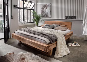 Balkenbett 180x200x42cm UNIKAT Wildeiche rustikal geölt Doppelbett 180x200x42 cm Rustikal UNIKAT Asteiche massiv geölt Holzkufe Holzkopfteil Casa de mobila Goslar