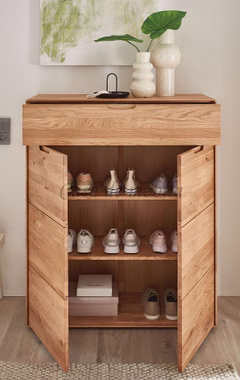 Schuhschrank mit runden Ecken GOSE 100x121x40cm Wildeiche massiv natur geölt Casa de mobila Goslar