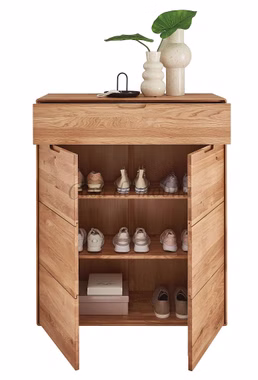 Massivholz Schuhschrank mit runden Ecken GOSE 100x121x40cm Wildeiche massiv natur geölt Casa de mobila Goslar