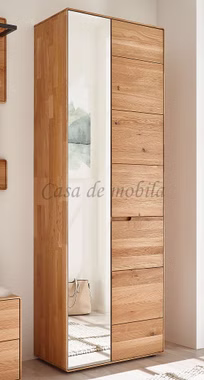 Dielenschrank mit Spiegel runden Ecken GOSE 70x205x40cm Wildeiche massiv Natur geölt Casa de mobila Goslar