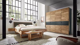 Schlafzimmer-bettbank WOODSTOCK 120x41x32cm Wildeiche massiv natur geölt
