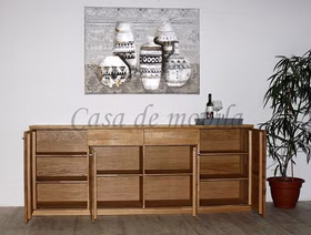Anrichte 4-türig ALEX breit 216x85x40 cm Massivholz Innenansicht Sideboard mit 2 Schubladen breit 216x85x40cm ALEX Wildeiche massiv natur lackiert