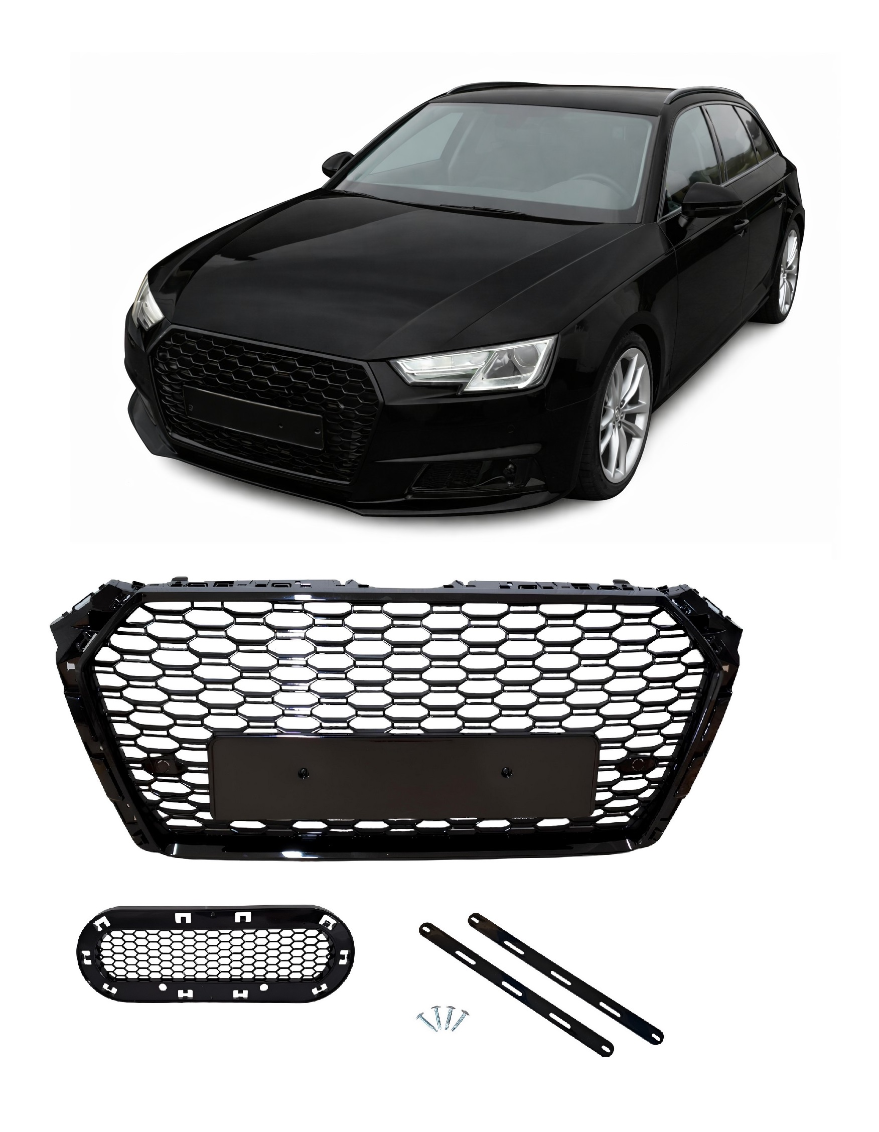 Kühler Grill Wabengrill Front Emblemhalter Schwarz Glanz pas...
