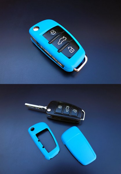 Klapp Schlüssel Cover Key Cover Schlüssel Hülle Funk Fernbedienung Blau für Audi
