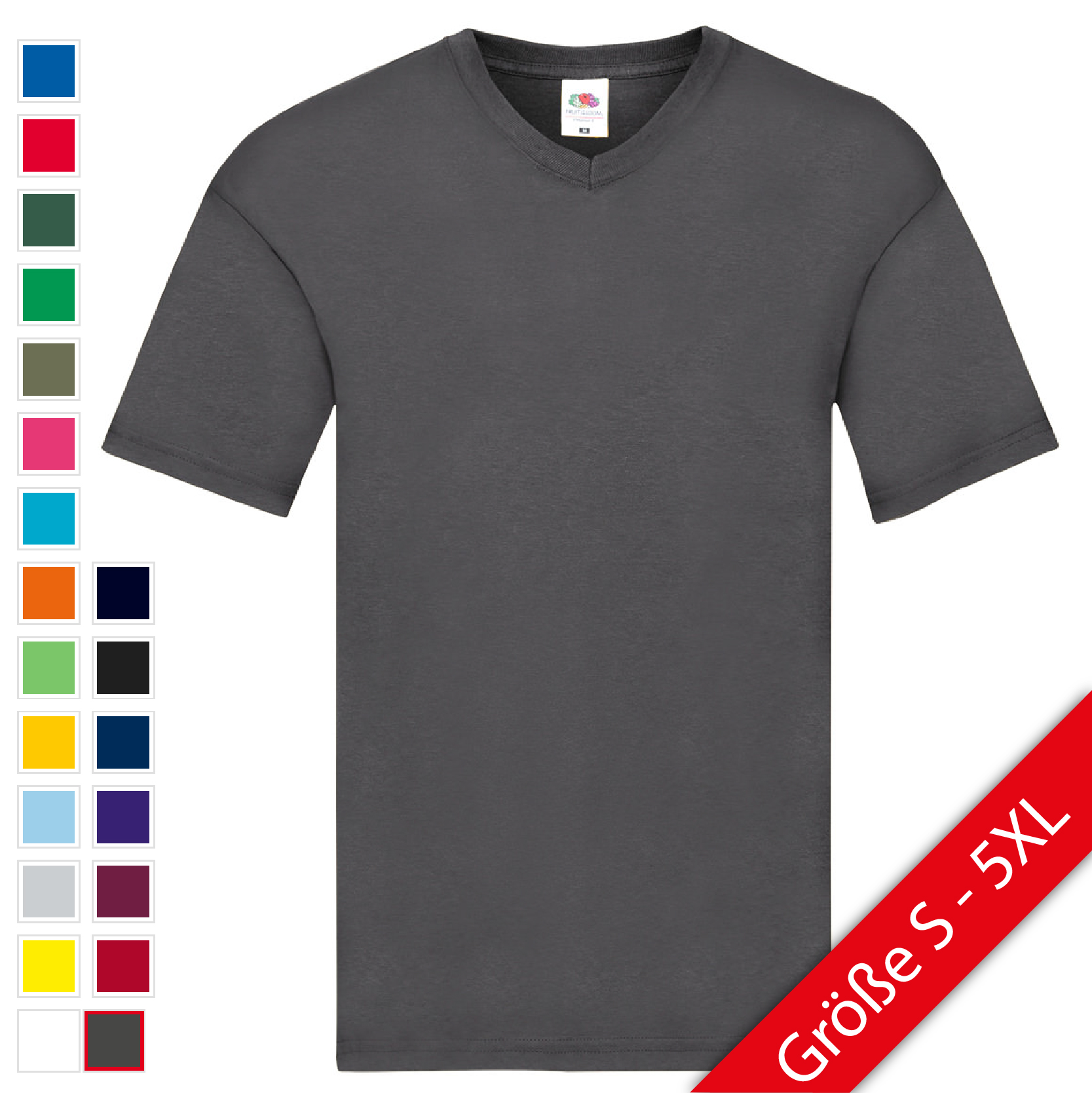 T-Shirt Uomo Fruit Of The Loom Classic V-Neck – 100% Cotone, Girocollo A V, 7 Colori Disponibili, Peso Tessuto 160-165 Gsm