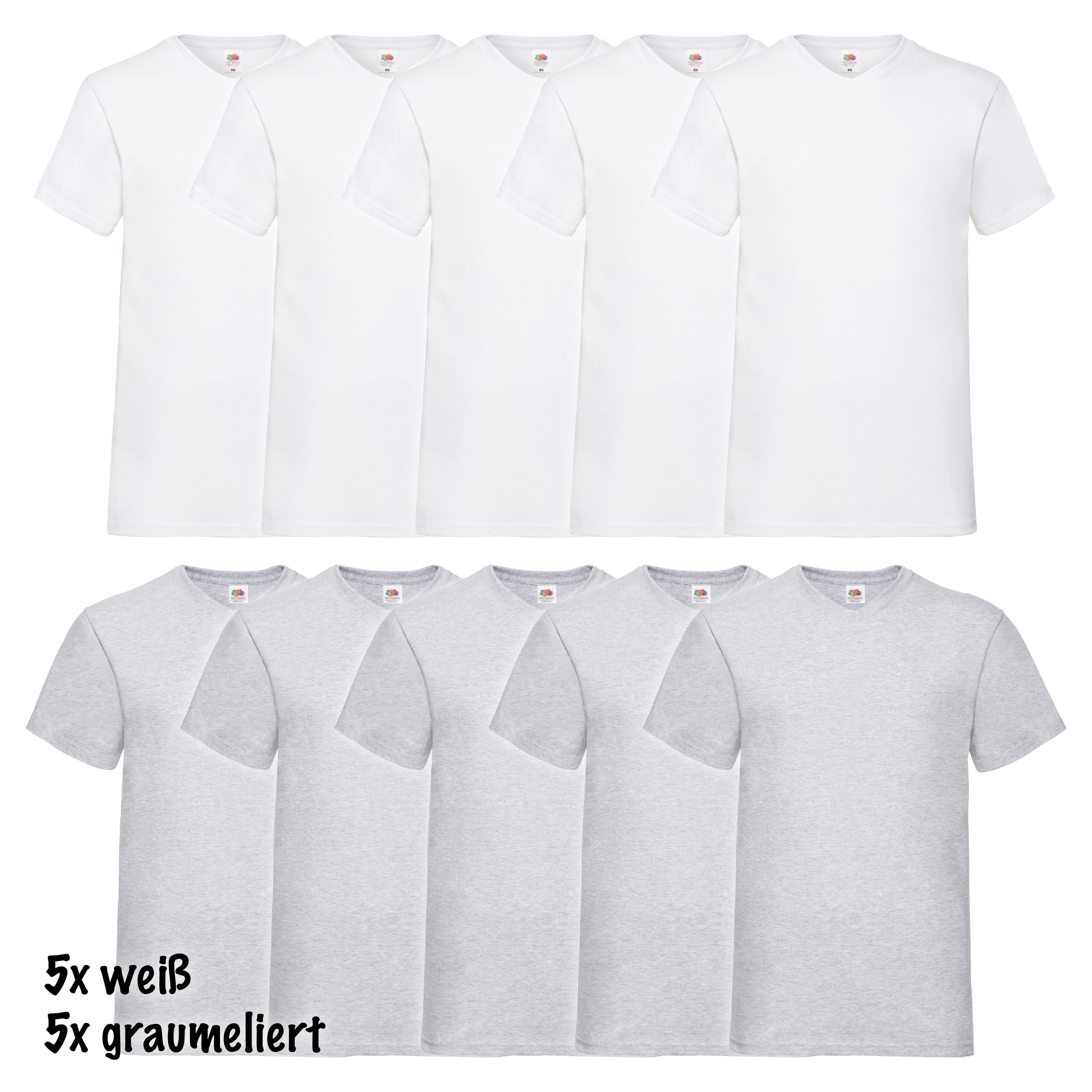 10er Pack Fruit of the Loom Valueweight V-Neck T Herren T-Shirt V ...