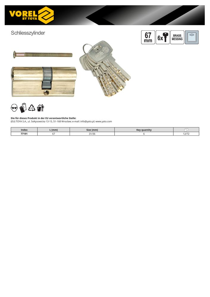 Eurozylnder OEM Tesa T60 3030 Assa Abloy Schloss Mt 5 Schlüsseln