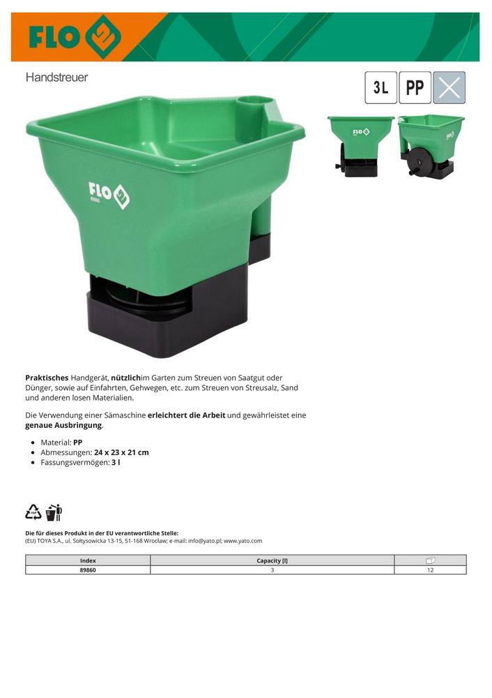 Handstreuer 3L Universalstreuer Saat-Verteiler Salzstreuer Streugert  Dngerstreuer Gartenstreuer | Tooltraders der Werkzeug Shop