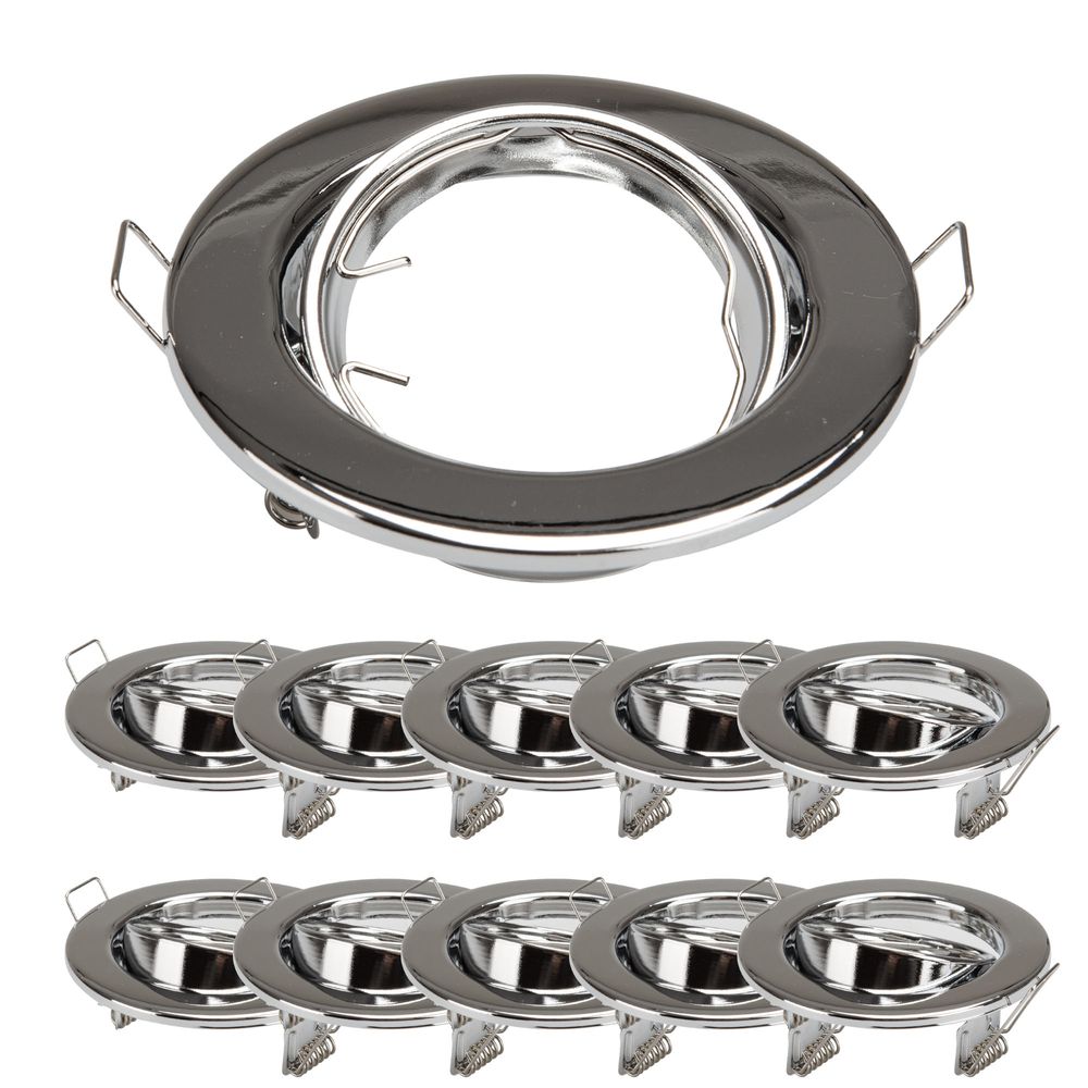 Paket] 10x Einbaurahmen MR16 SET Chrom-Metall 6101-A-C Ø65 mm IP20 