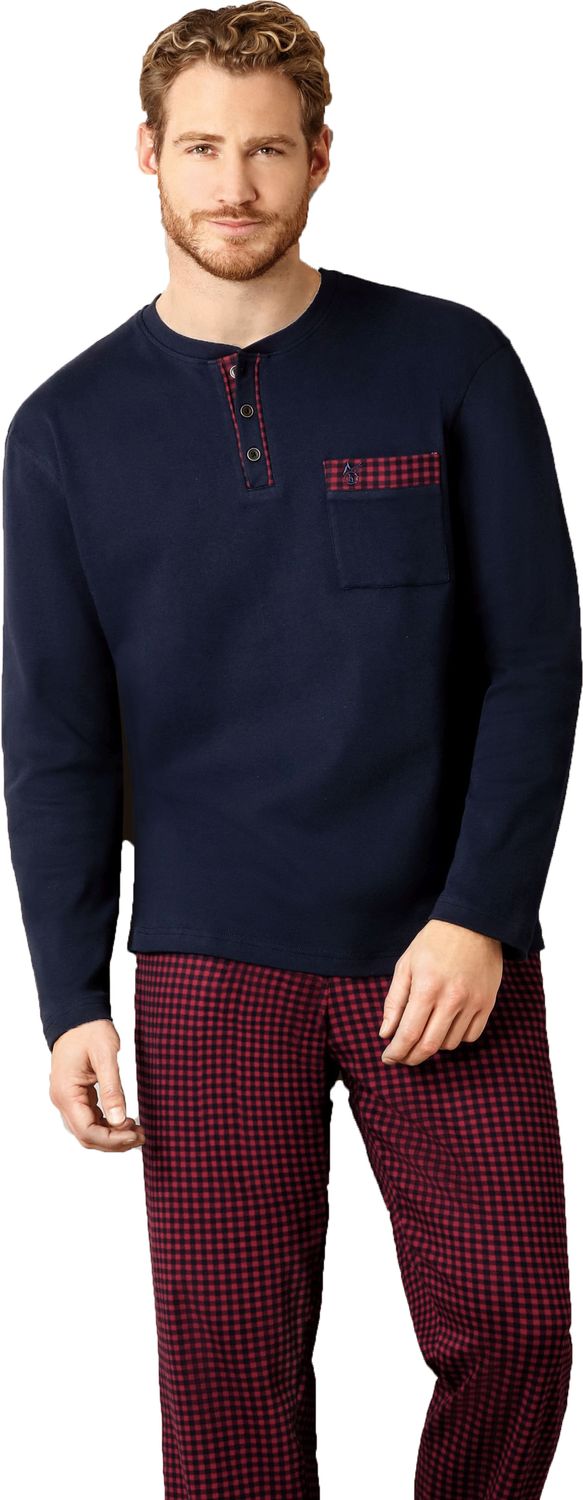 Hajo Herren Schlafanzug Marine - Premium Baumwolle Mit Bündchen