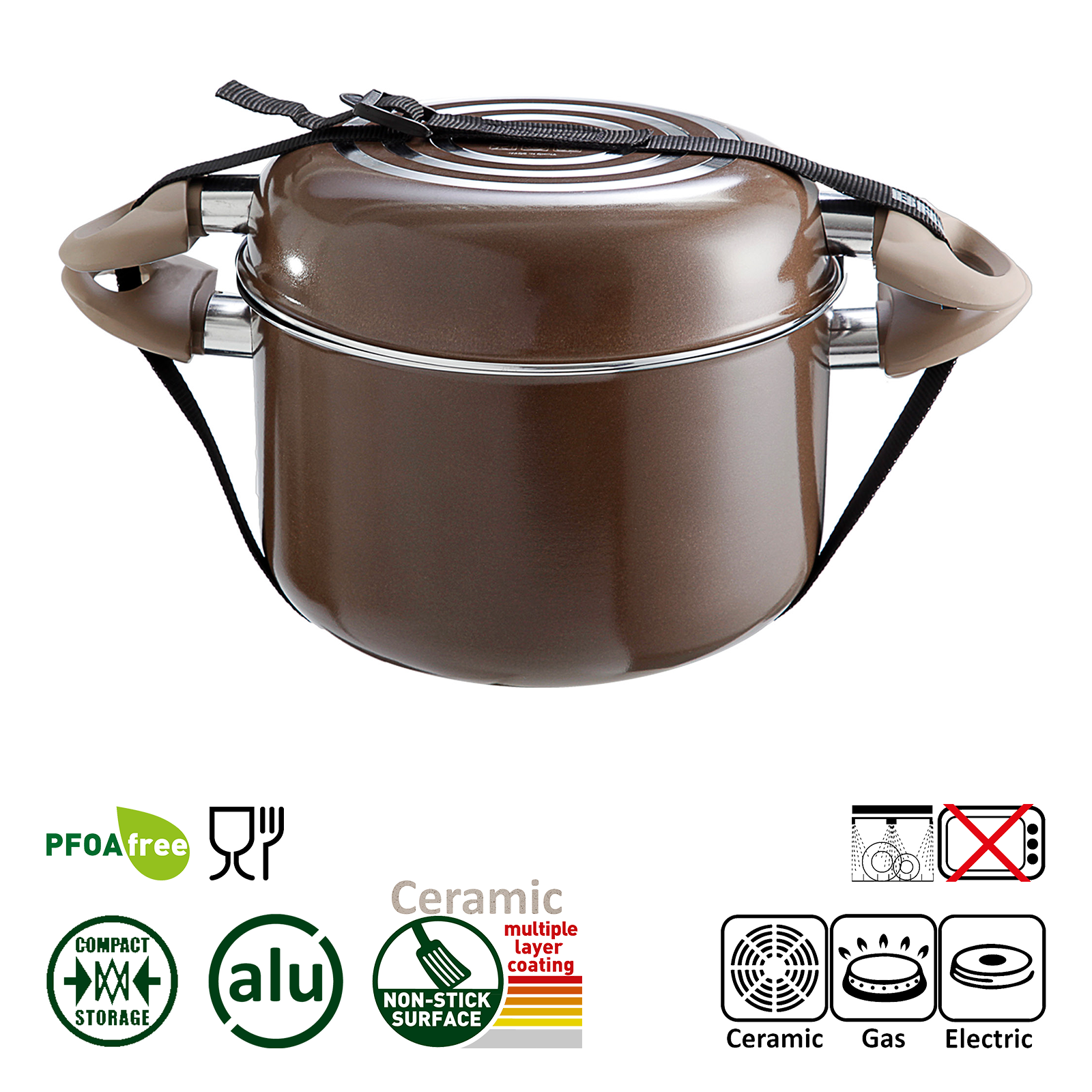 BRUNNER Topfset Kochgeschirr Set Camping Keramik Topf Pfanne Chocolate