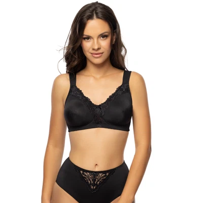 Vorderansicht Soft-BH ohne Bügel mit Komfortträgern und gemoldeten vorgeformten Cups in Farbe Schwarz